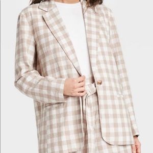 White and Beige Gingham Blazer